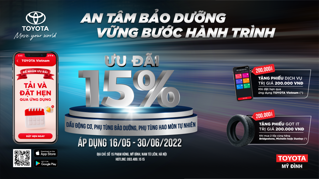 Giảm 15% dịch vụ tháng 5 tại Toyota Mỹ Đình