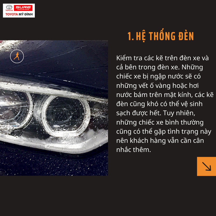 kiểm tra hệ thống đèn xem có bị ngập nước không