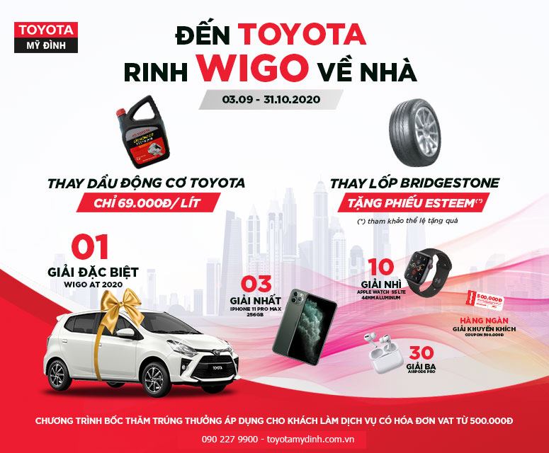 sở hữu cơ hội trúng Wigo khi làm dịch vụ tại Toyota Mỹ Đình