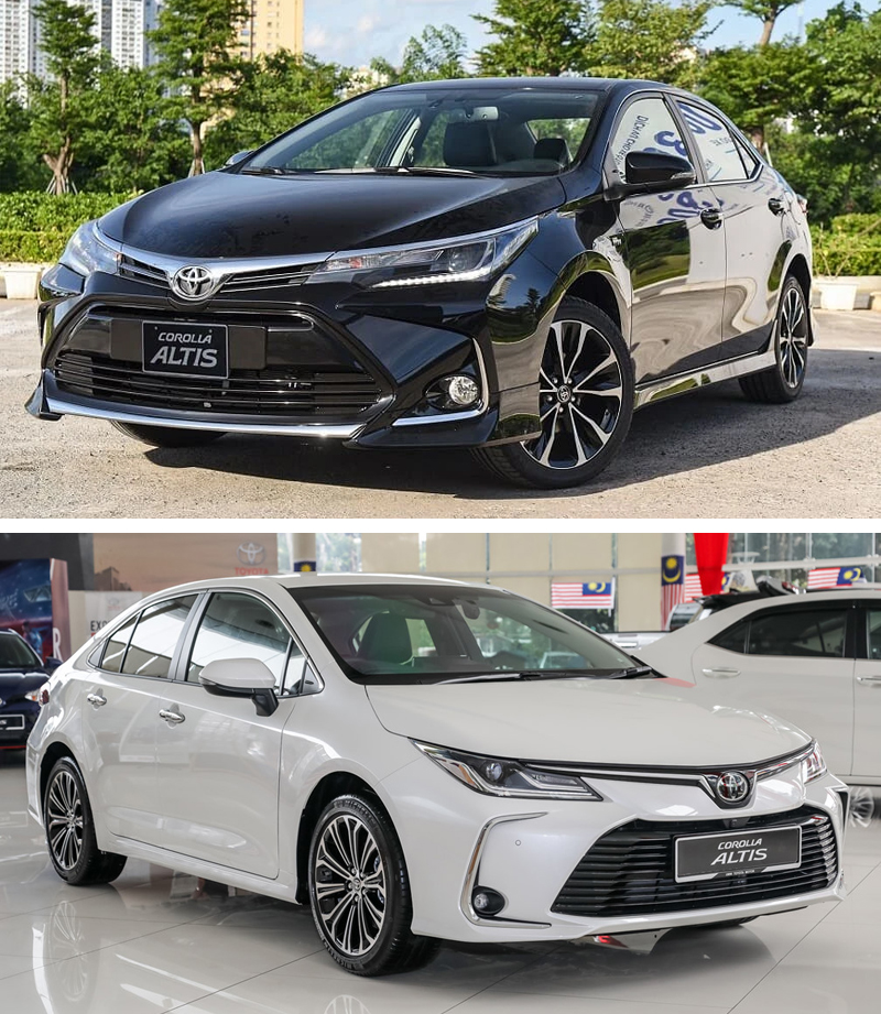 ngoại thất xe Toyota Altis 2023 màu đen và màu trắng