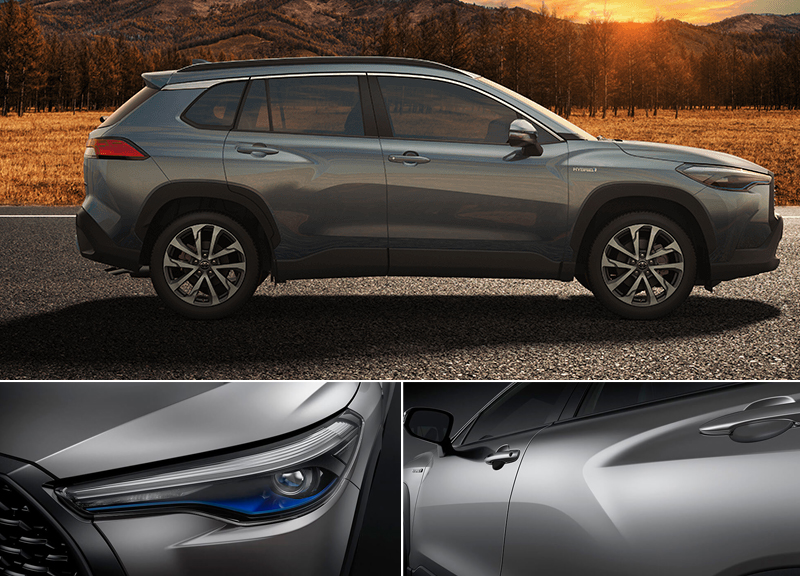 chi tiết ngoại thất xe Corolla Cross HV màu xanh xám