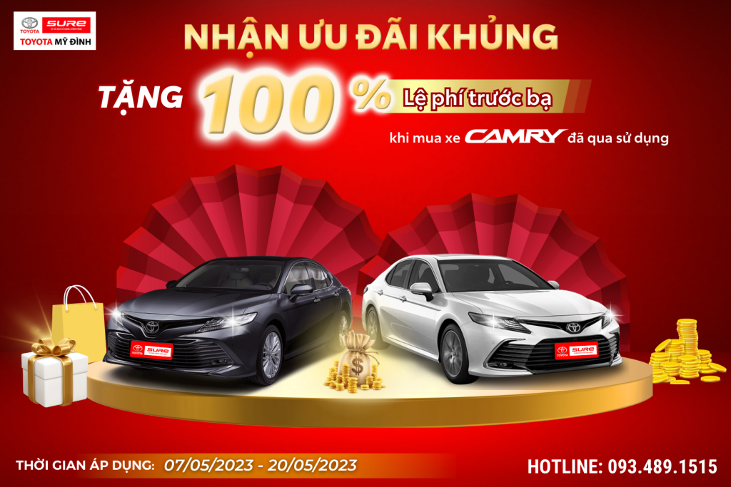 nhận ưu đãi tặng 100% lệ phí trước bạ khi mua Camry lướt